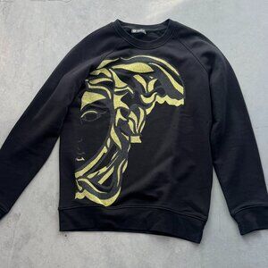 VERSACE Black Crewneck Sweatshirt Gold Medusa Graphic Men’s Size S